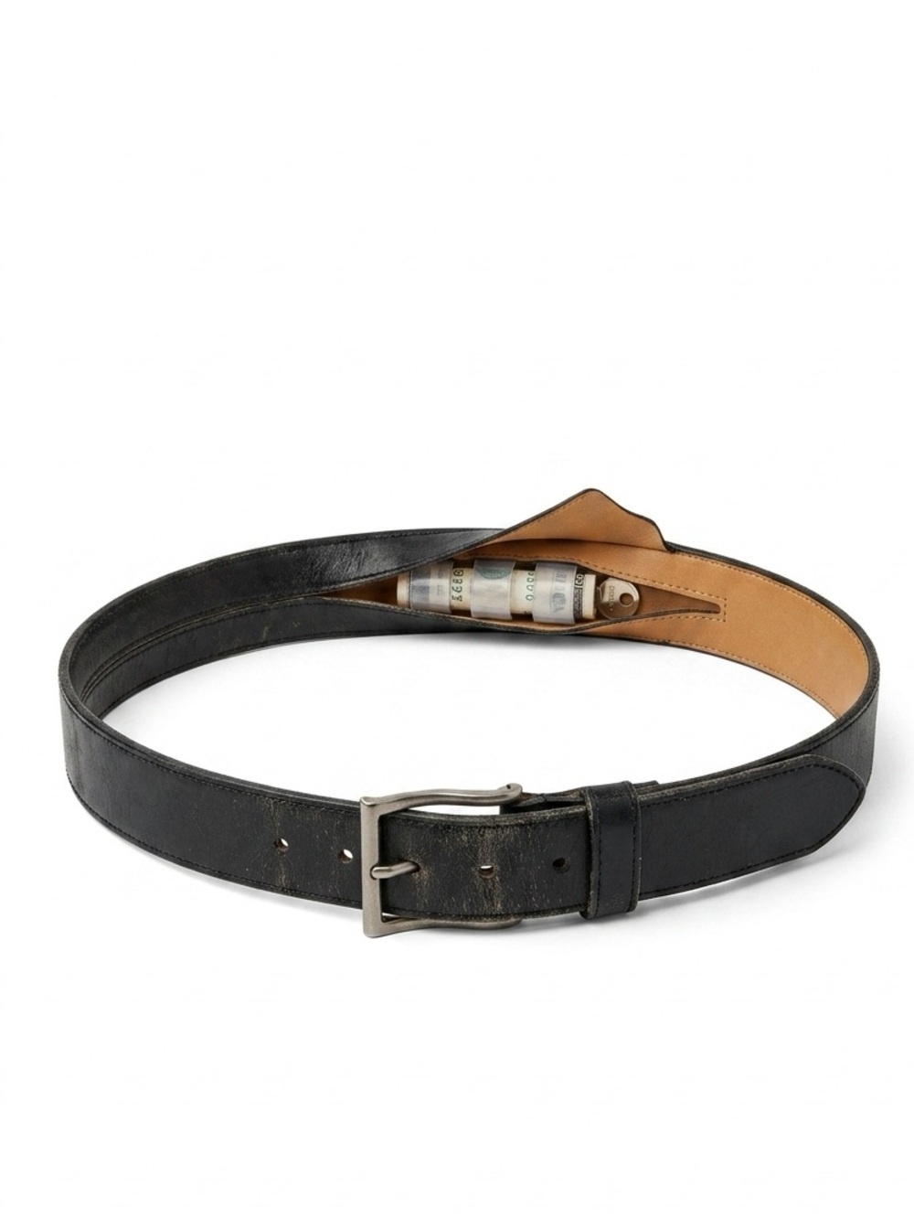 Secret compartment leather belt